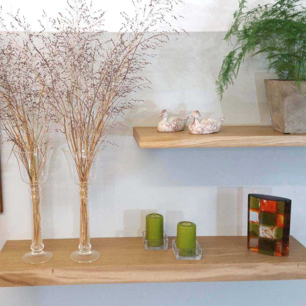 Oak floating shelf shown in 32mm and 45mm thickness