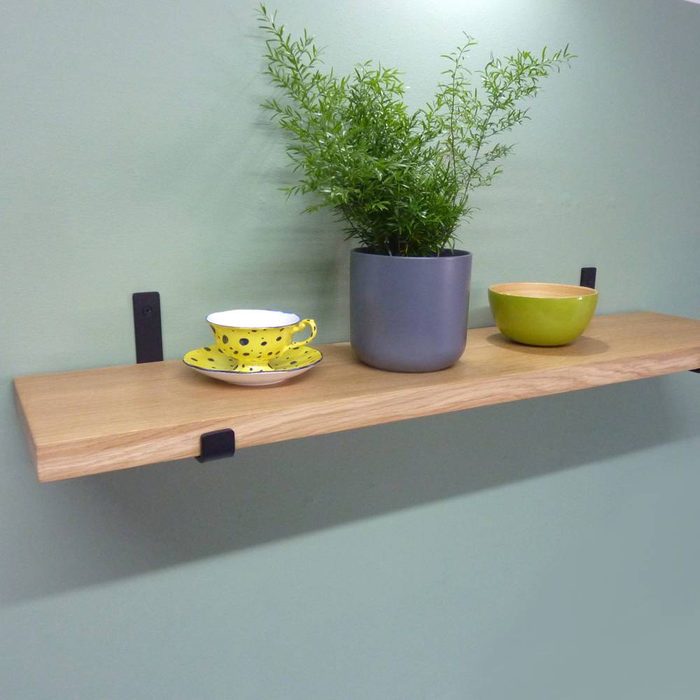 Slim Solid Oak Shelf with Up Brackets