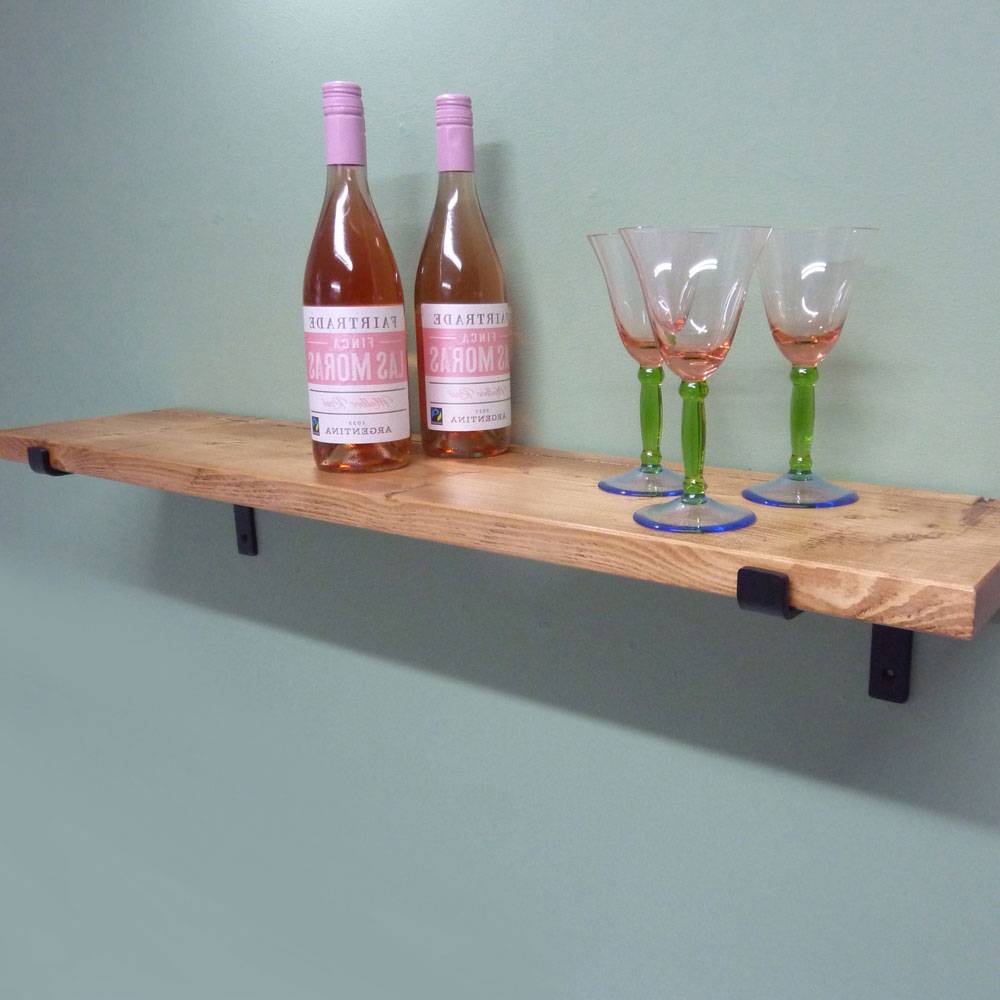 Slim Stripped Pine Shelf with down brackets