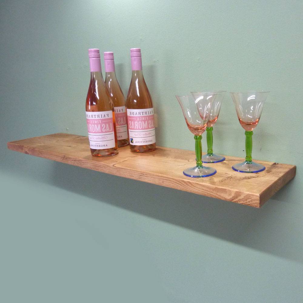 Slim Stripped Pine Floating Shelf